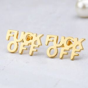 🖕Punk Style Stainless Steel Gold Tone Earrings 🖕🤣😂